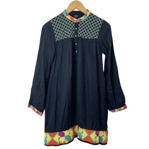 Natura Spanish Embroidered High Neck Long Sleeve Mini Dress Size Medium